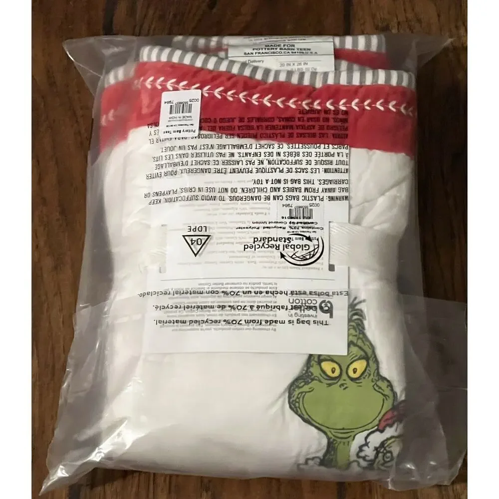 Pottery Barn Teen Grinch Quilted Pillow Sham STANDARD Dr. Seuss Bedding NWT
